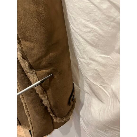 Vintage Shearling Sheepskin Suede Double Breasted Coat Car Jacket Buttons 70s - Picture 10 of 13